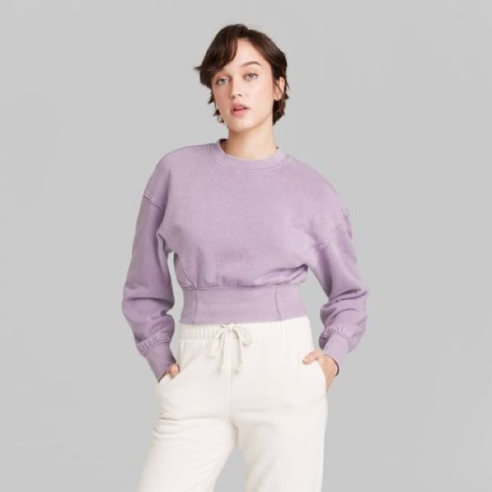 🧡 Cropped Crewneck Pullover Sweatshirt Wild Fable Target Berry Pink - Picture 1 of 3